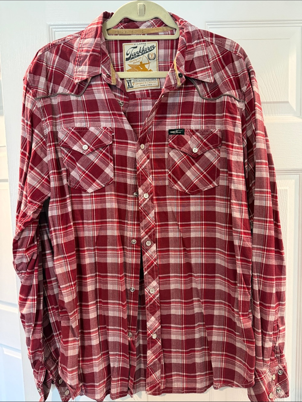 Tank Farm XL Red Plaid Long-Sleeve Men’s Flannel Shirt